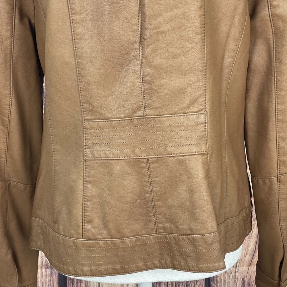Charter club tan faux leather zipper jacket women’s size M - Picture 6 of 16